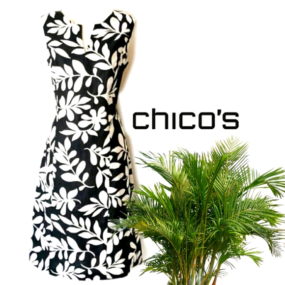 Chico's Dresses & Skirts - Chico's Black White Floral 100% Linen Dress